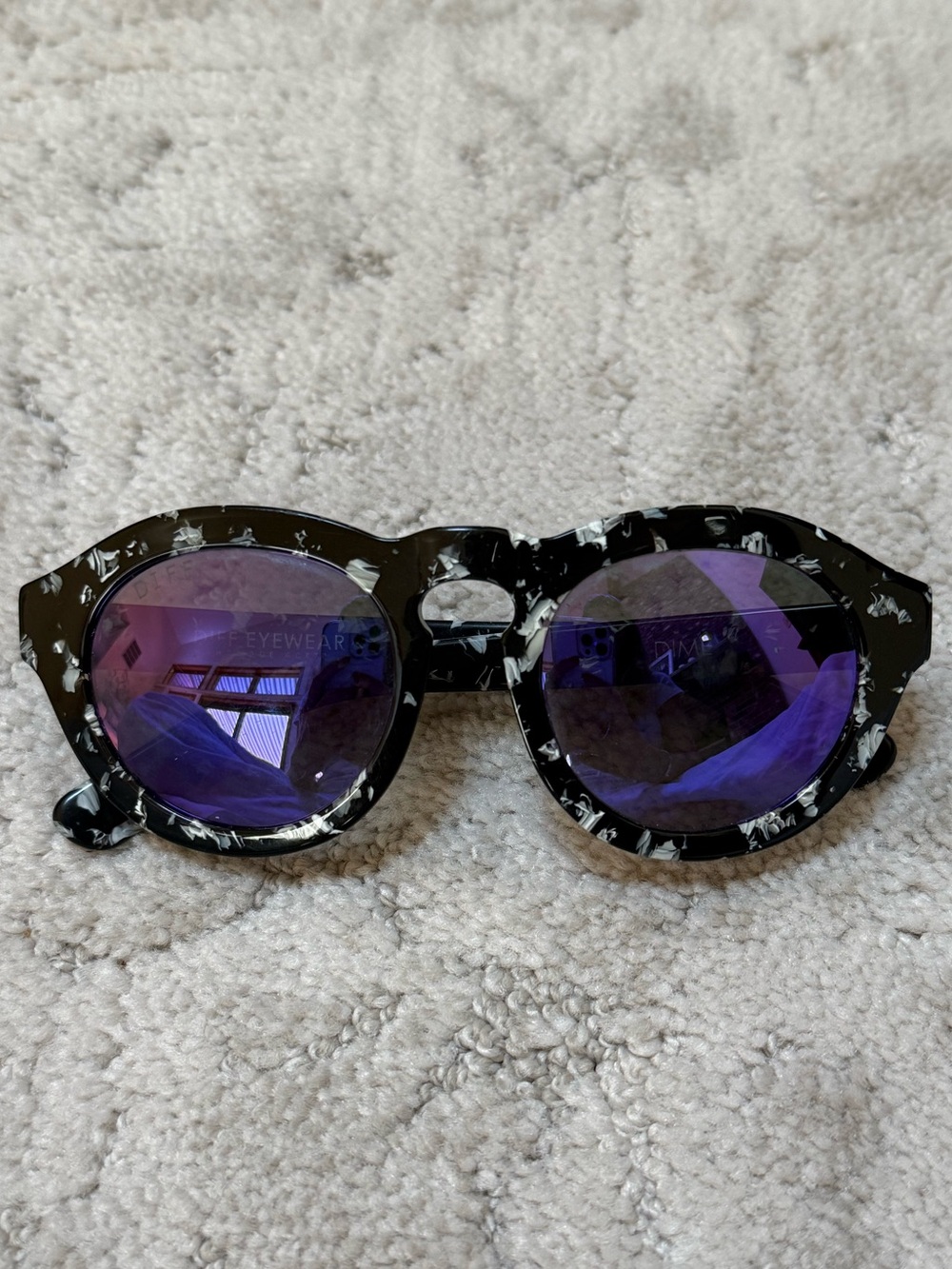 Diff Eyewear Black and White Tortoiseshell Frame Sunglasses with Purple Lenses